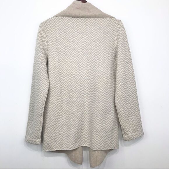 Adrienne Vittadini Tan Cream Herringbone Knit Open Front Long Cardigan Sweater - Picture 9 of 14